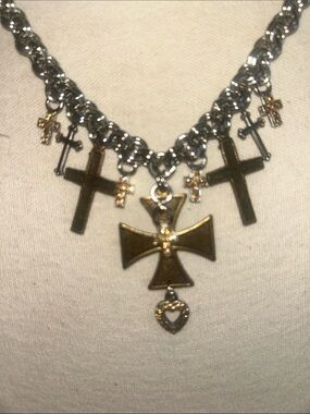 NWT⭐️Silver & Gold Tone Multi-Cross Charm Necklace by F.A.I.T.H. JEWELRY
